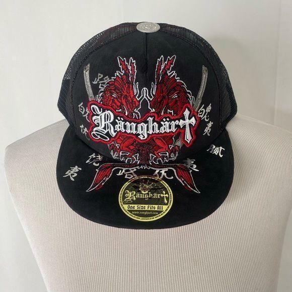 Ranghart Men's Snap Back Hat Black and Red Mesh Back Embroidered One Size - Picture 2 of 8